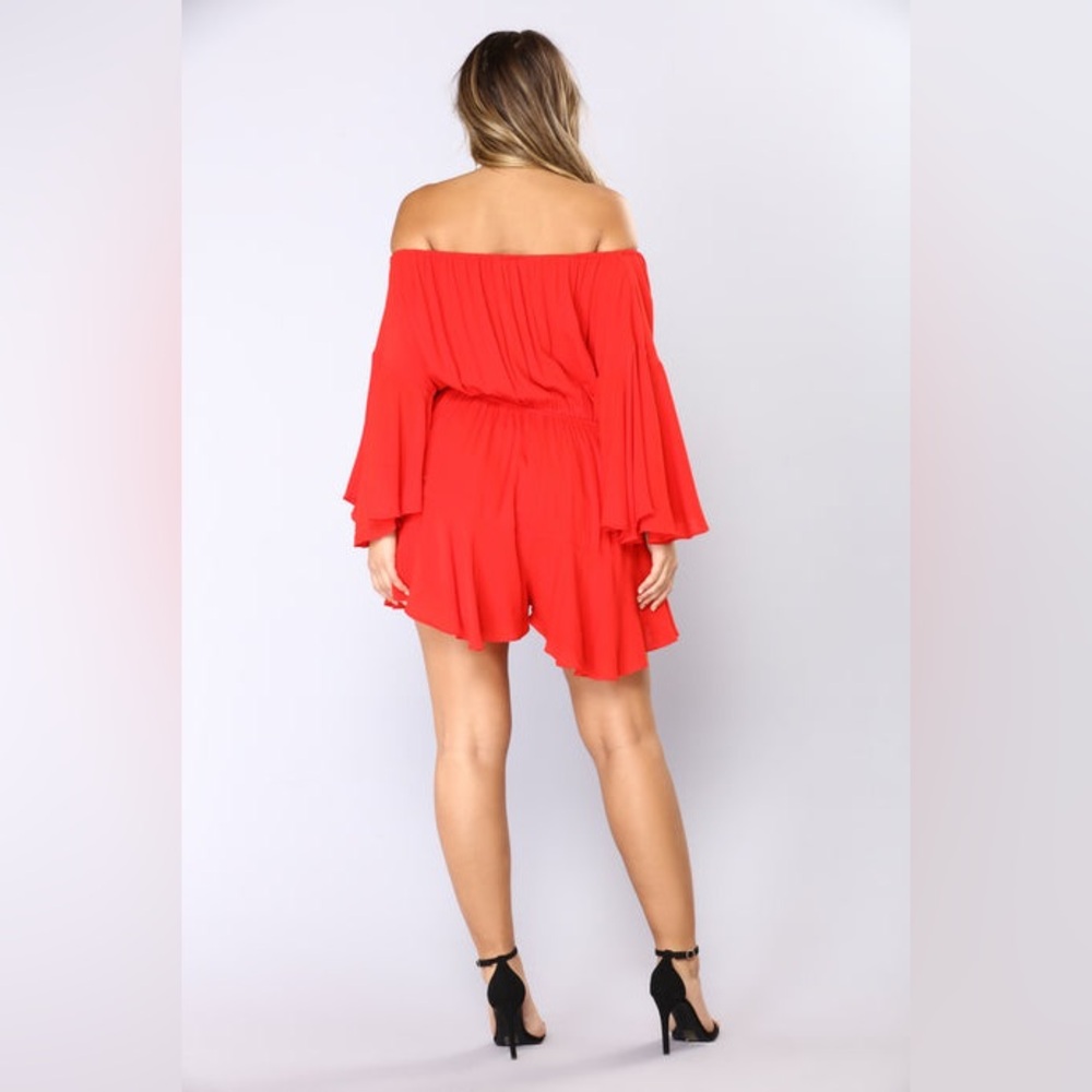Camellia Off Shoulder Romper - Red - Small - Picture 4 of 4